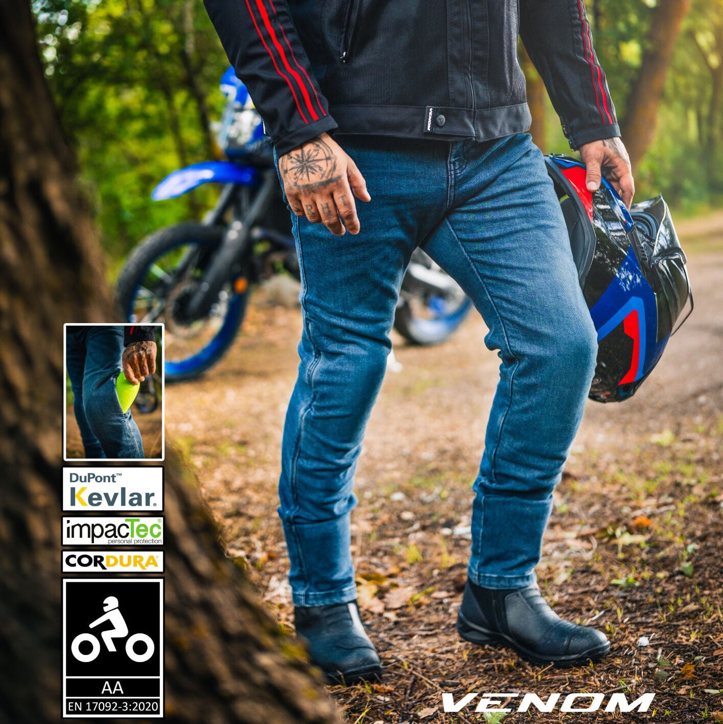 Venom Motosiklet Pantolonu Nova Kevlar Cordura Denim - Mavi ( AA Sertifikalı )