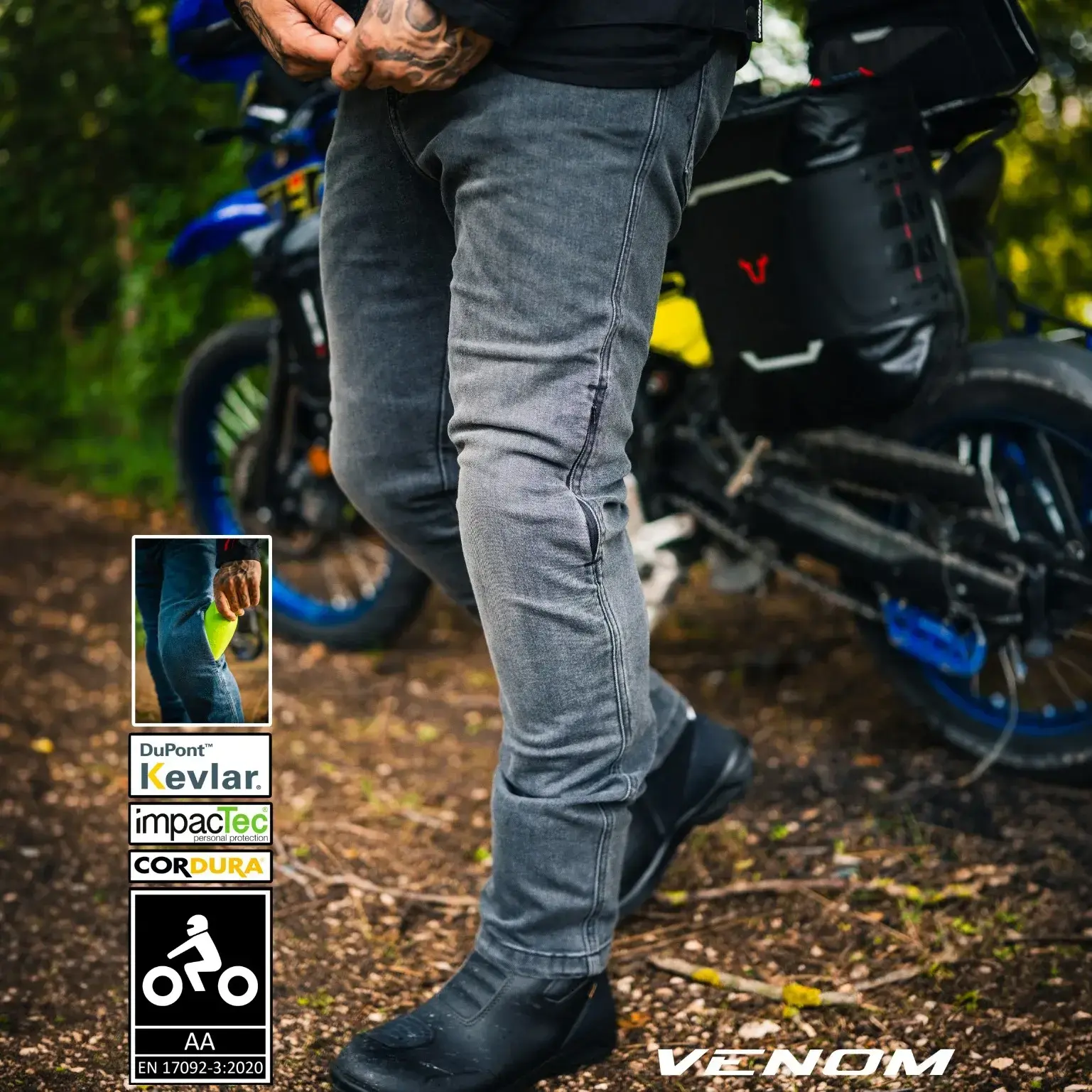 Venom Motosiklet Pantolonu Nova Kevlar Cordura Denim - Siyah ( AA Sertifikalı )